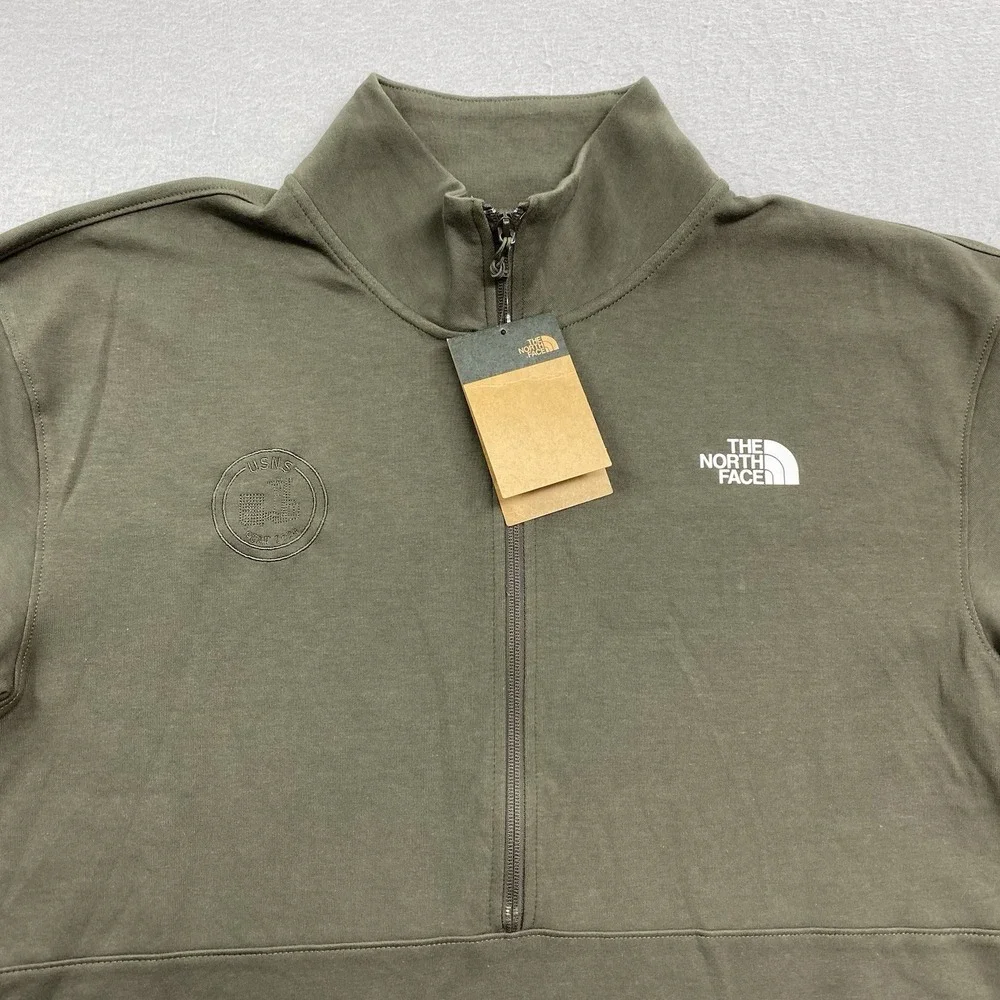 The North Face Sweatshirt Mens Large Taupe Green Double Knit Half Zip Pullover